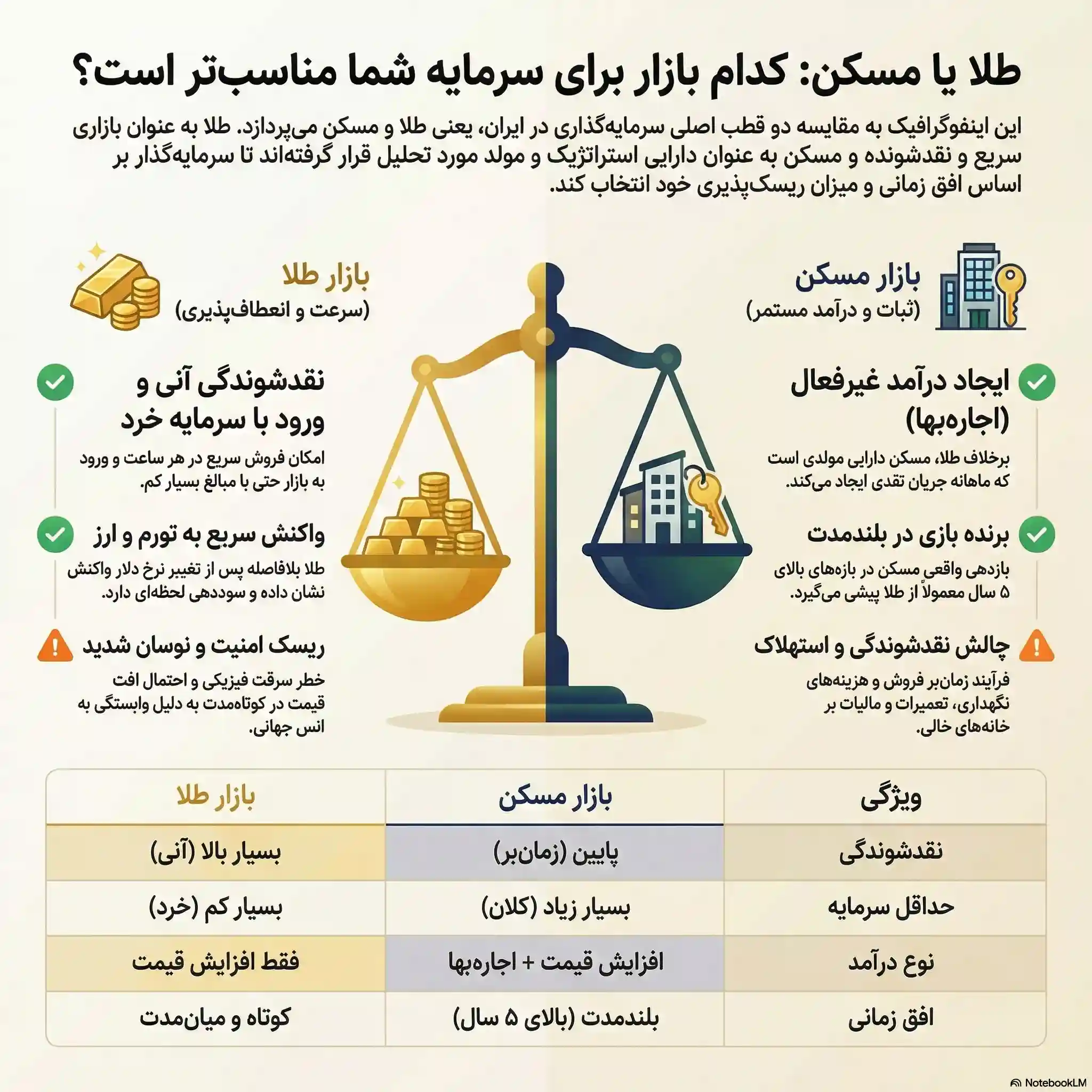 مقایسه بازار طلا و مسکن
